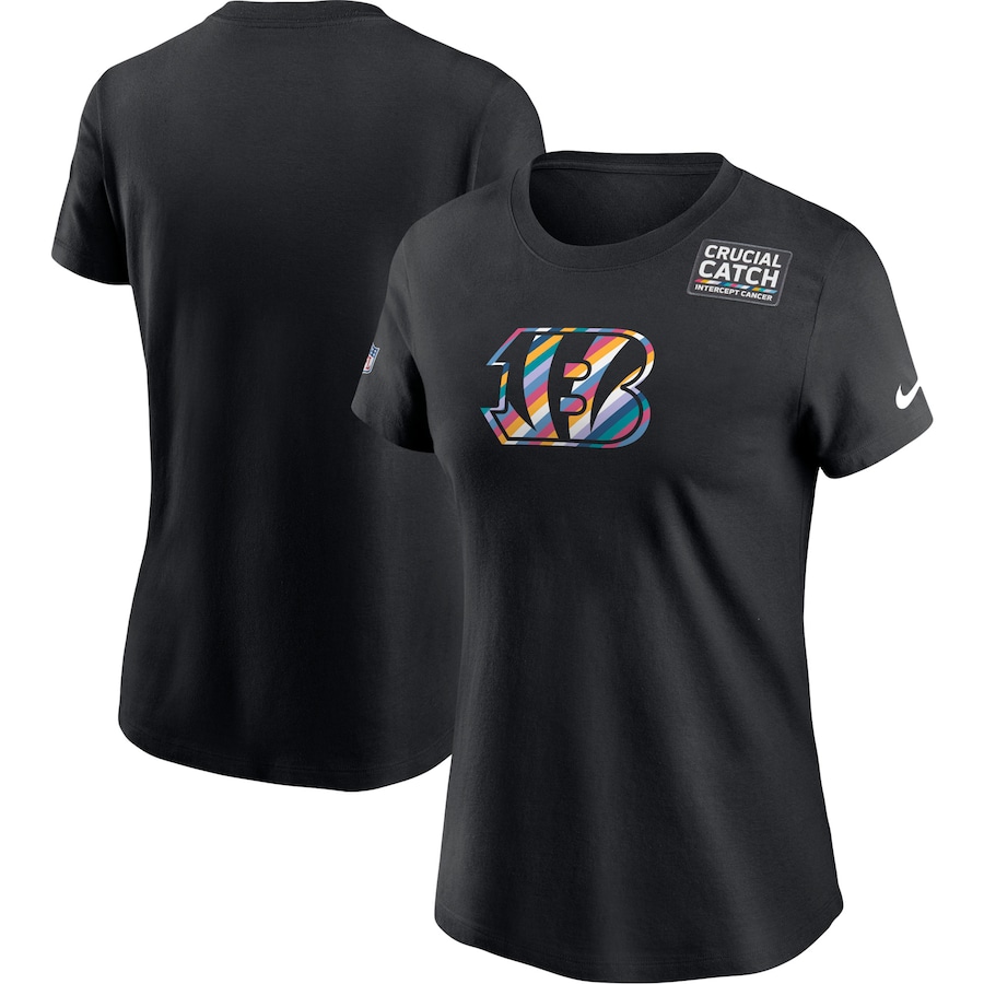 Women's Cincinnati Bengals 2020 Black Sideline Crucial Catch Performance T-Shirt(Run Small)